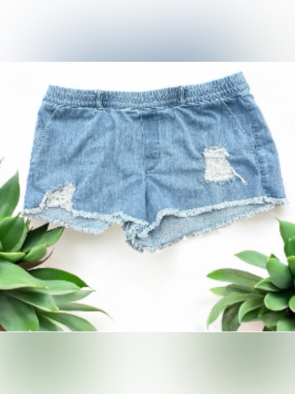 aerie Light Blue Distressed Denim Shorts